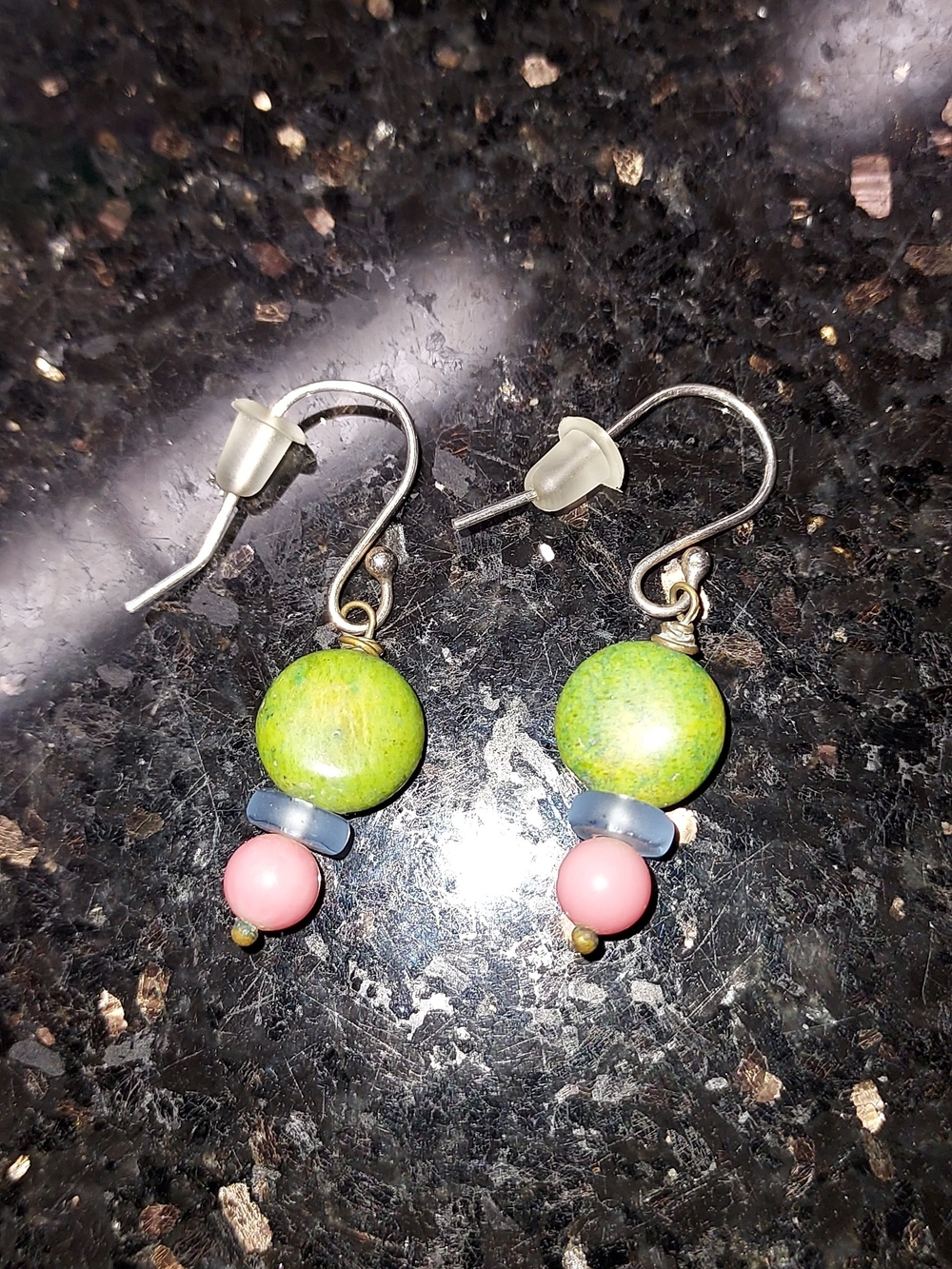 Handmade Green and Pink Beaded Drop Earrings